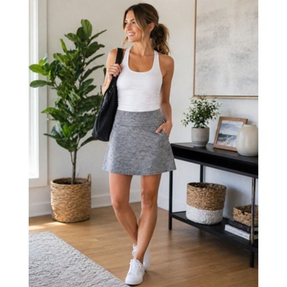 Athleta Skirt Womens Small‎ Gray Athletic Running Walking Stretch Pull On Casual